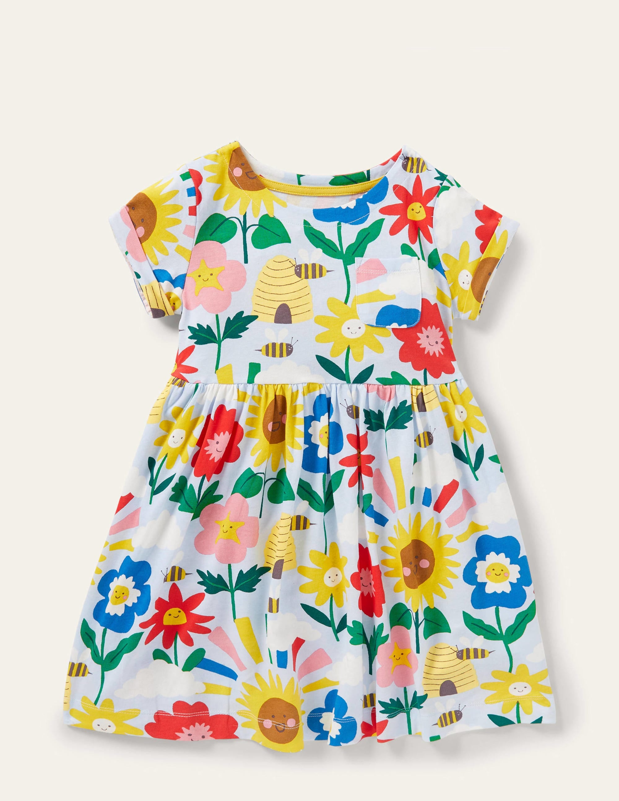 Robe fun en jersey à manches courtes-Motif Happy Flowers bleu Provence - Image 1