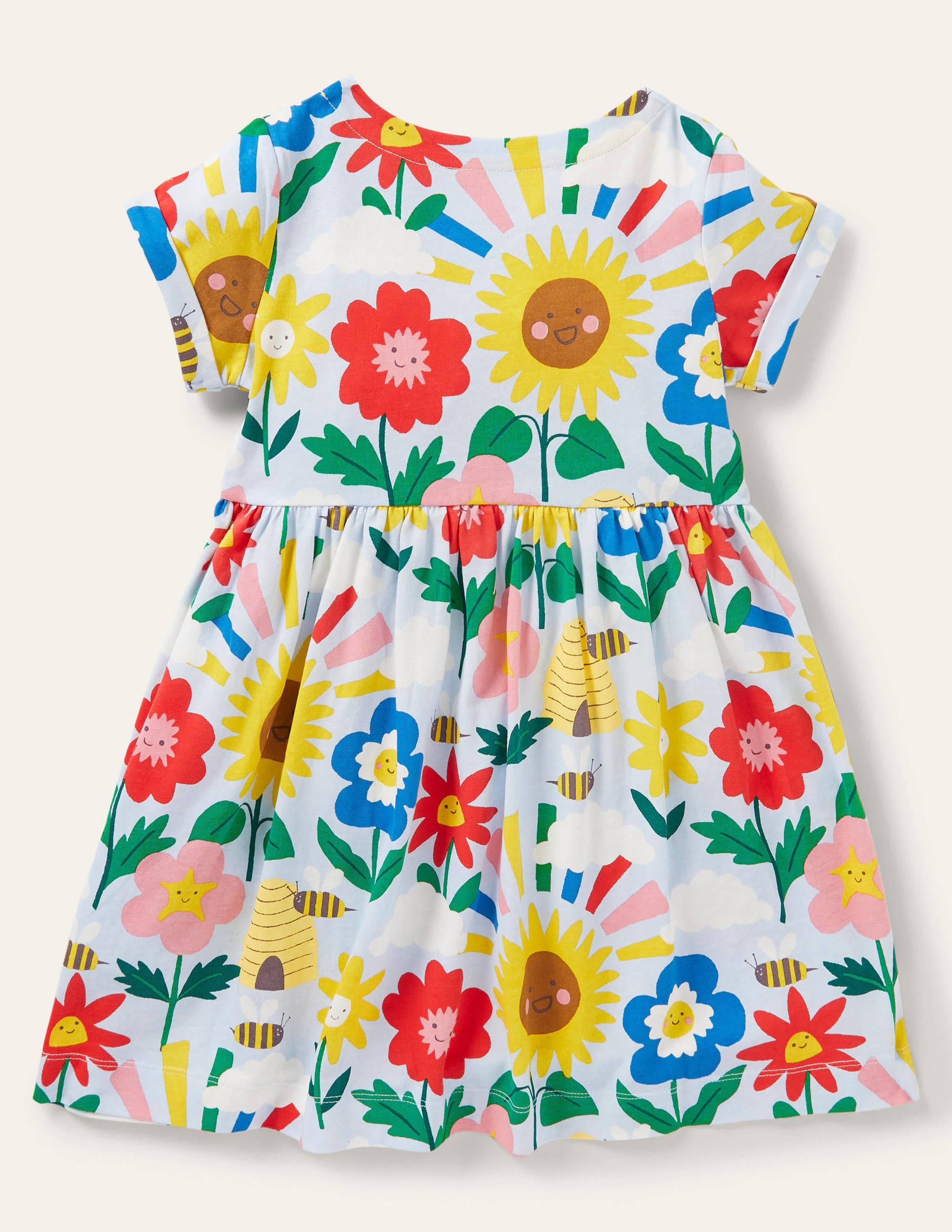 Robe fun en jersey à manches courtes-Motif Happy Flowers bleu Provence - Image 2