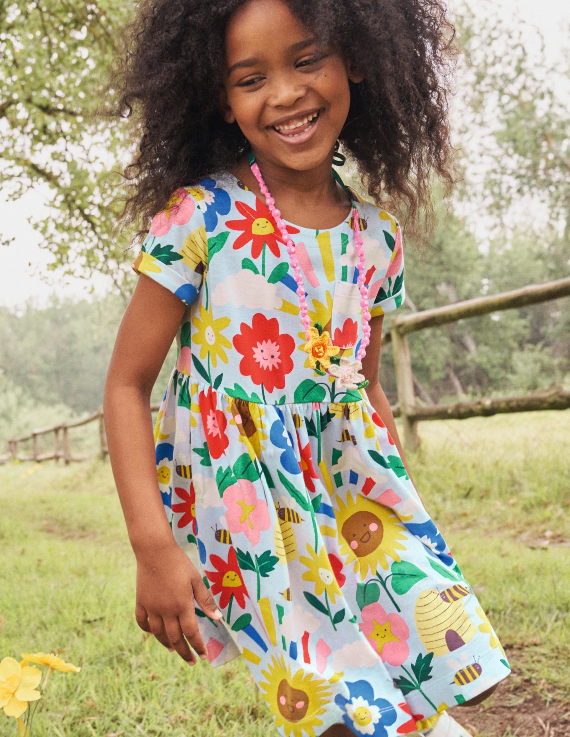 Robe fun en jersey à manches courtes-Motif Happy Flowers bleu Provence - Image 5