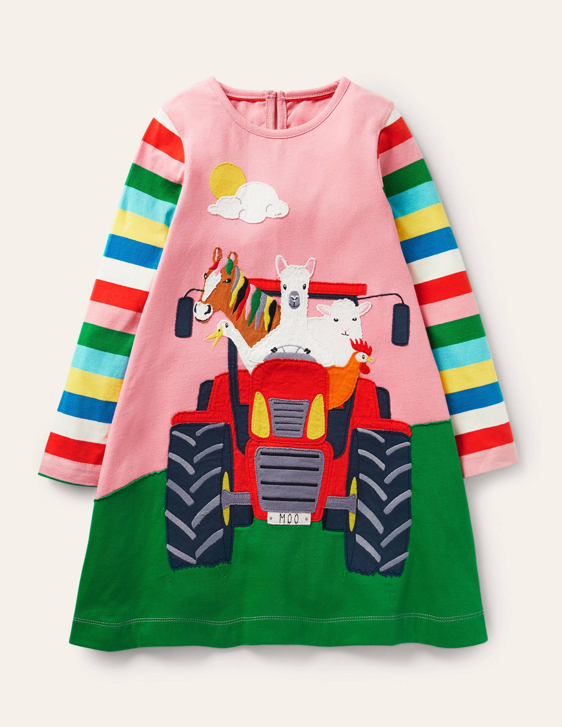 Langärmliges Kleid mit Applikation-Helles Blütenrosa, Traktor-1