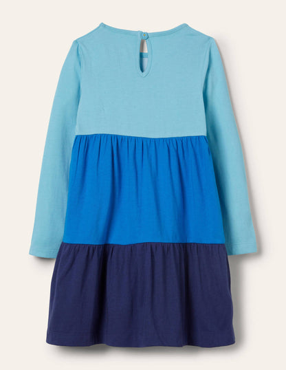 Stufenkleid mit Applikation-Wasserblau, Meeresszene