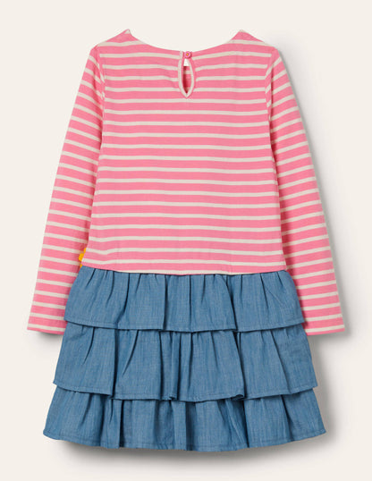 Kleid mit Applikationen und Mustermix-Kirschblütenrosa/Naturweiß, Blumen-2