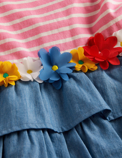 Kleid mit Applikationen und Mustermix-Kirschblütenrosa/Naturweiß, Blumen-3