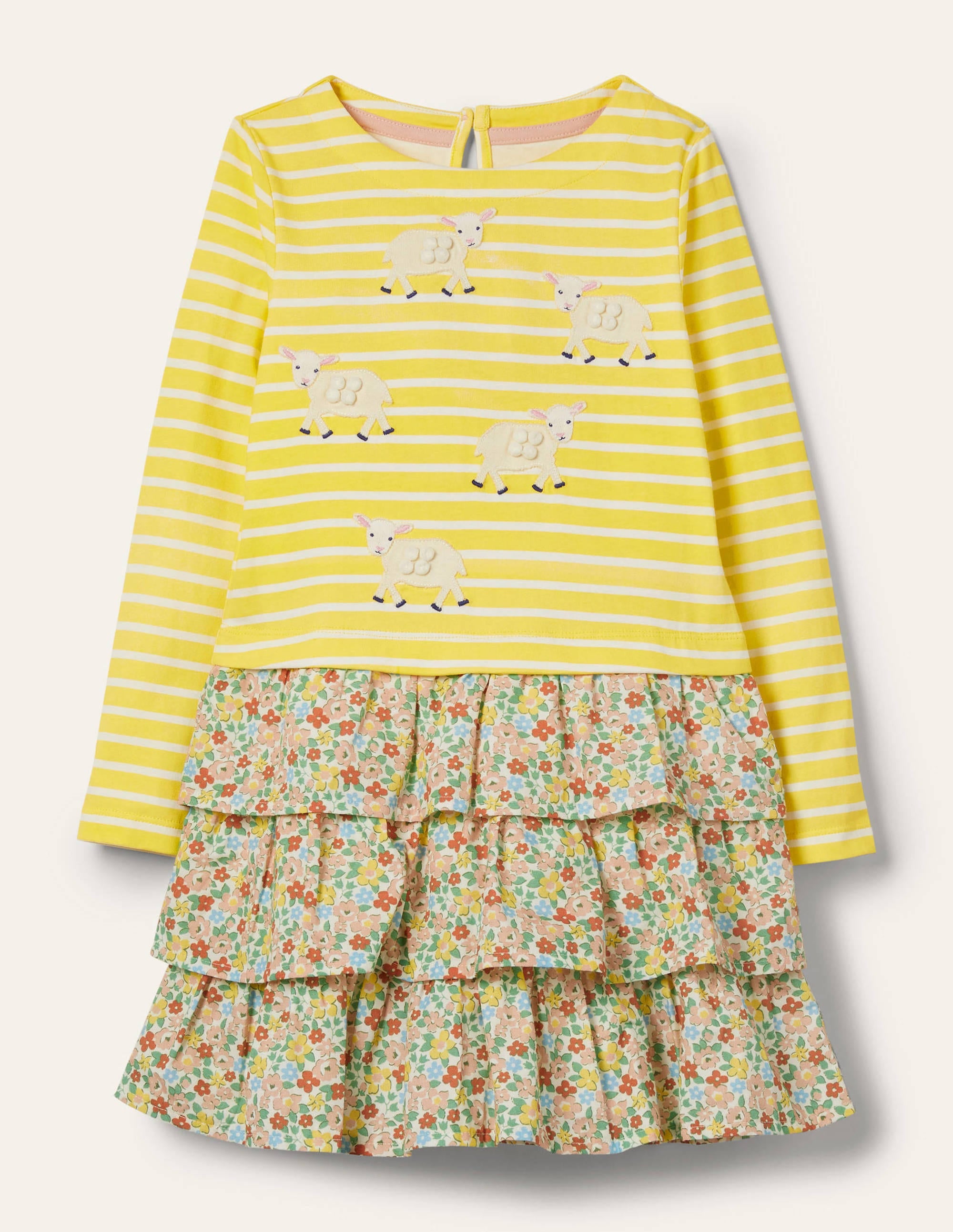 Kleid mit Applikationen und Mustermix-Maisgelb/Naturweiß, Schaf - Image 1