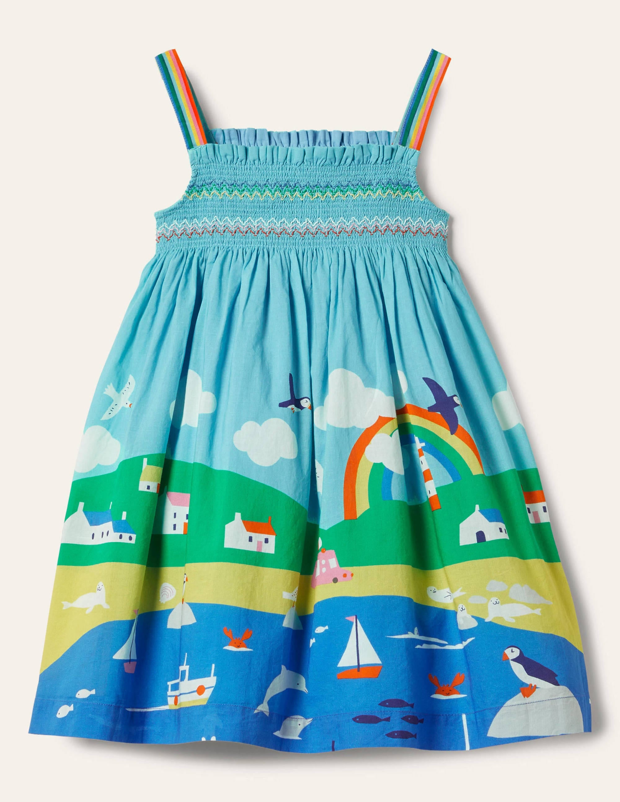 Smokkleid mit Sommermotiv-Bunt, Küstenszene - Image 1