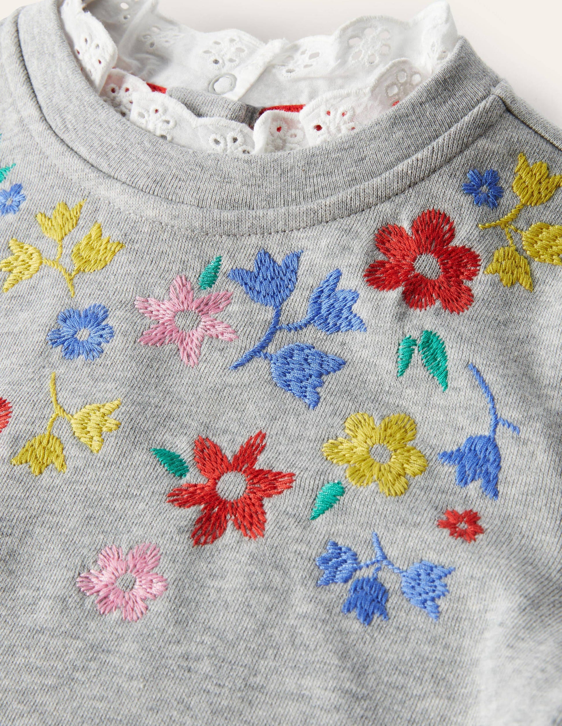 Sweat brodé-Motif floral gris chiné-3