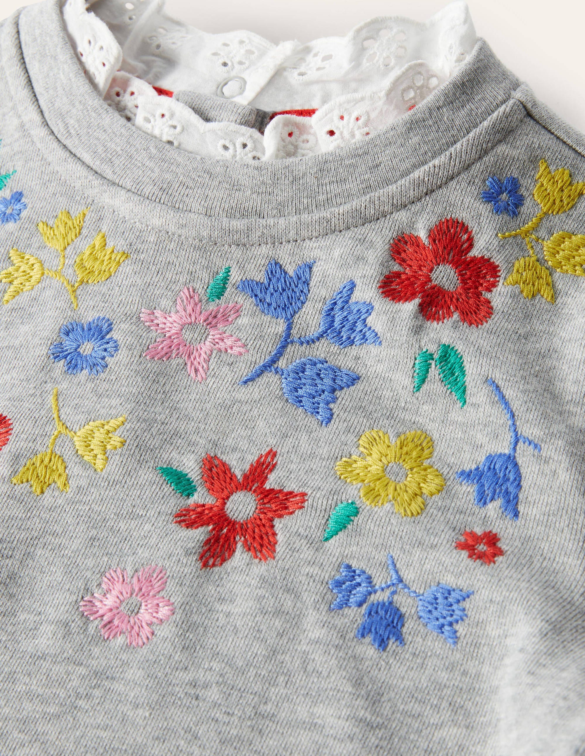 Sweat brodé-Motif floral gris chiné - Image 3