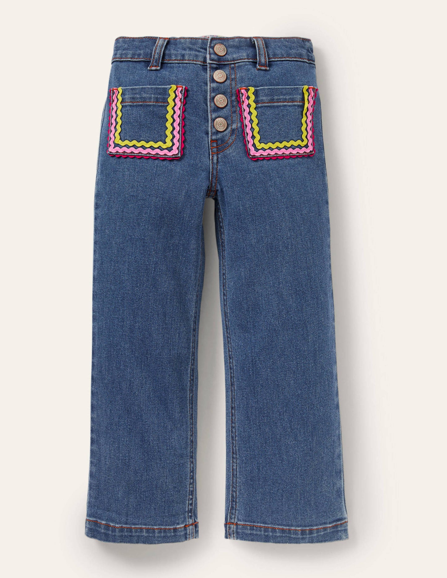 Rickrack Patch Pocket Jeans-Mid Vintage Denim