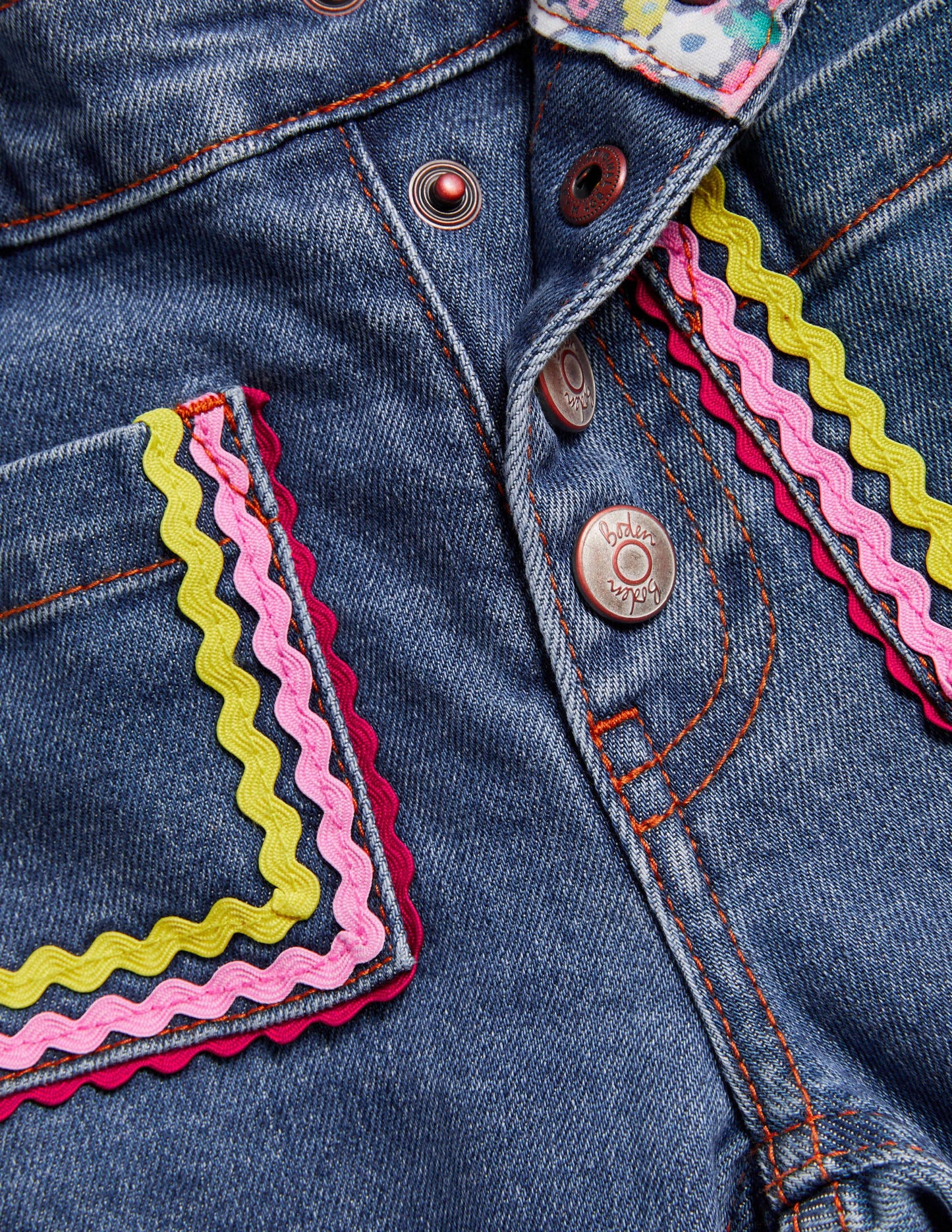 Jean avec poches plaquées zigzag-Denim vintage moyen