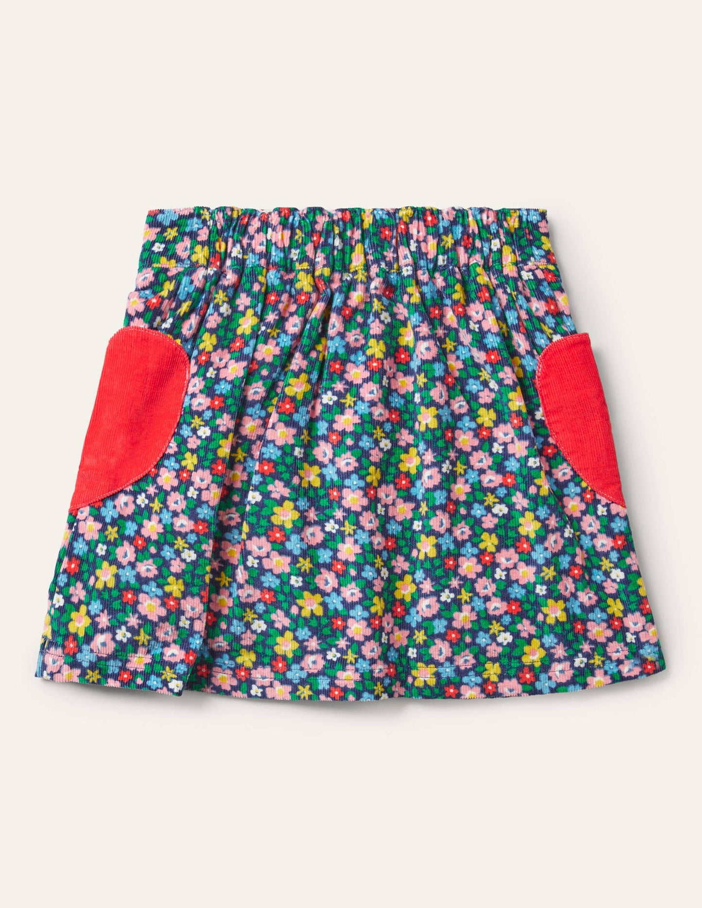 Heart Pocket Cord Skirt-Starboard Blue Spring Floral