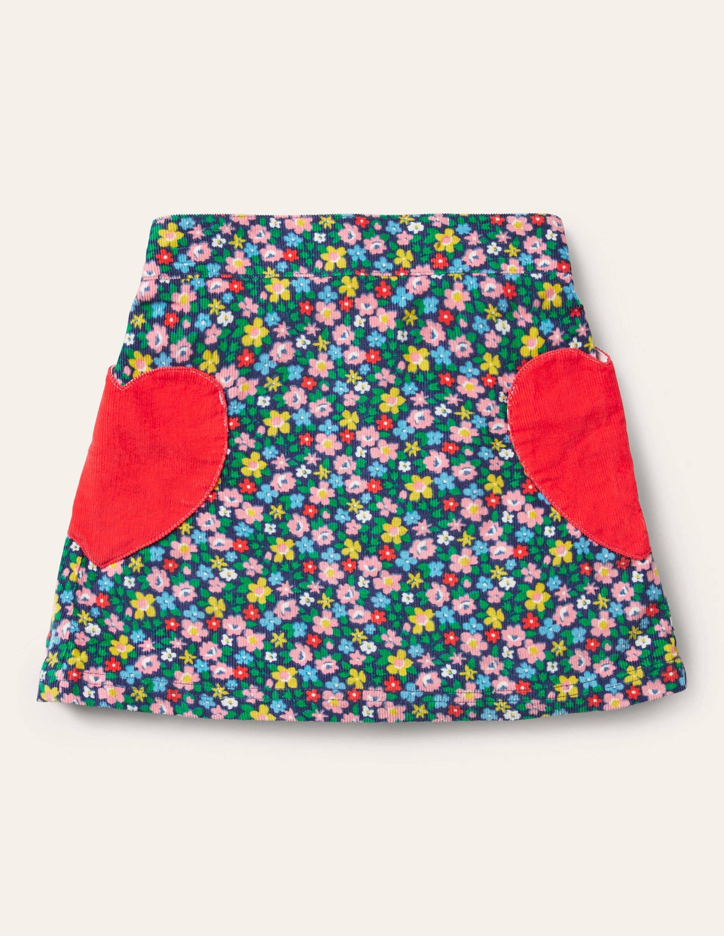 Heart Pocket Cord Skirt-Starboard Blue Spring Floral