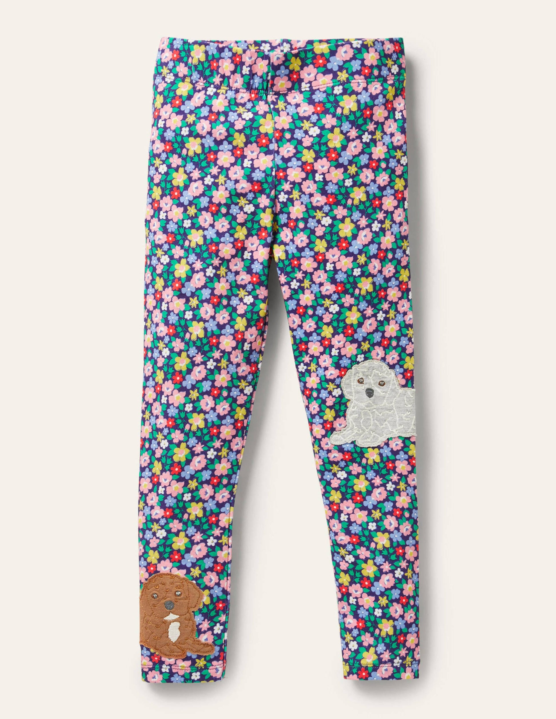 Fröhliche Leggings mit Applikation-Segelblau, Blumenmuster/Tierbabys-1