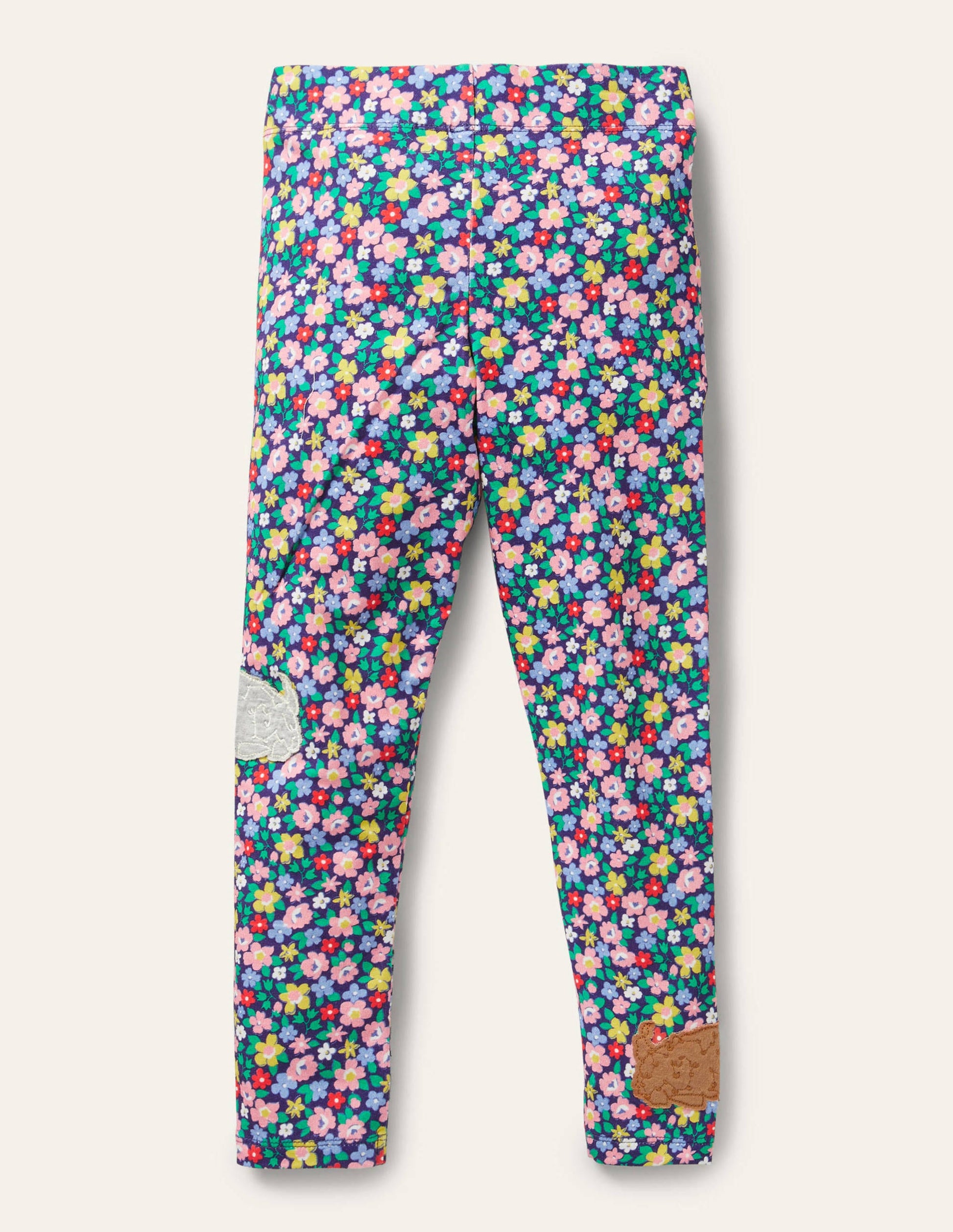 Fröhliche Leggings mit Applikation-Segelblau, Blumenmuster/Tierbabys-2