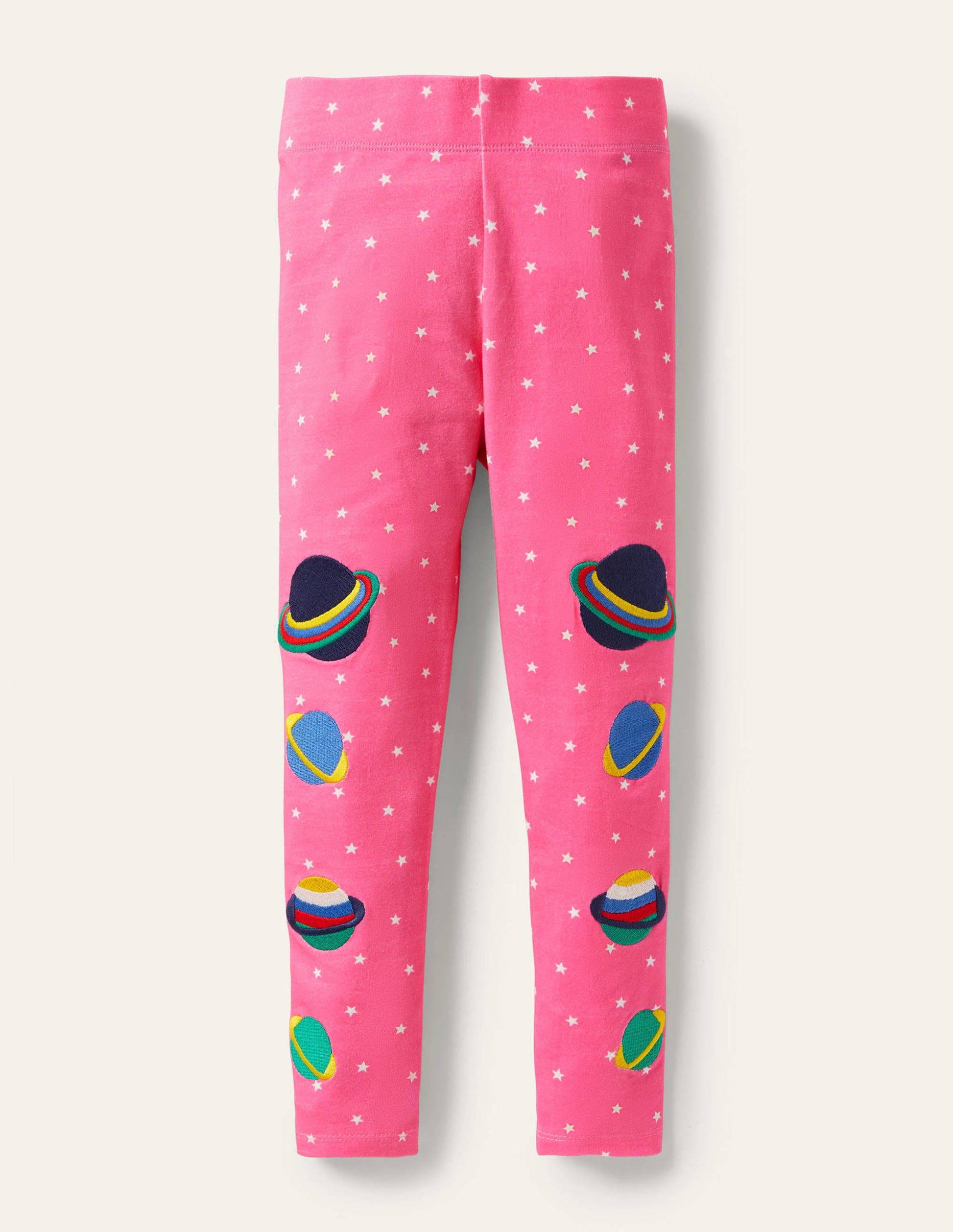 Fröhliche Leggings mit Applikation-Erdbeereisrosa, Leuchtendes Weltallmotiv-1