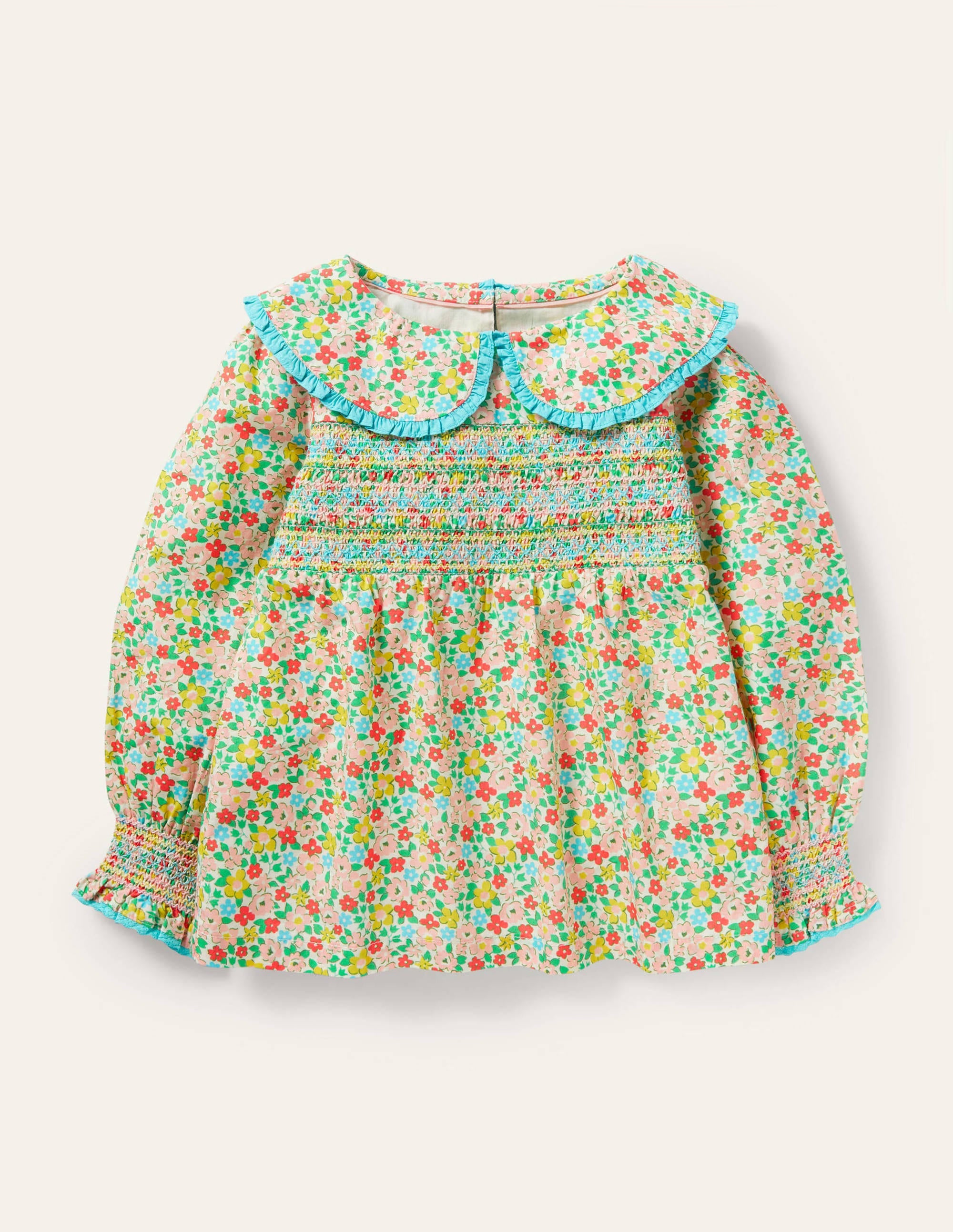 Top tissé à col et smocks-Motif Spring Floral multi - Image 1