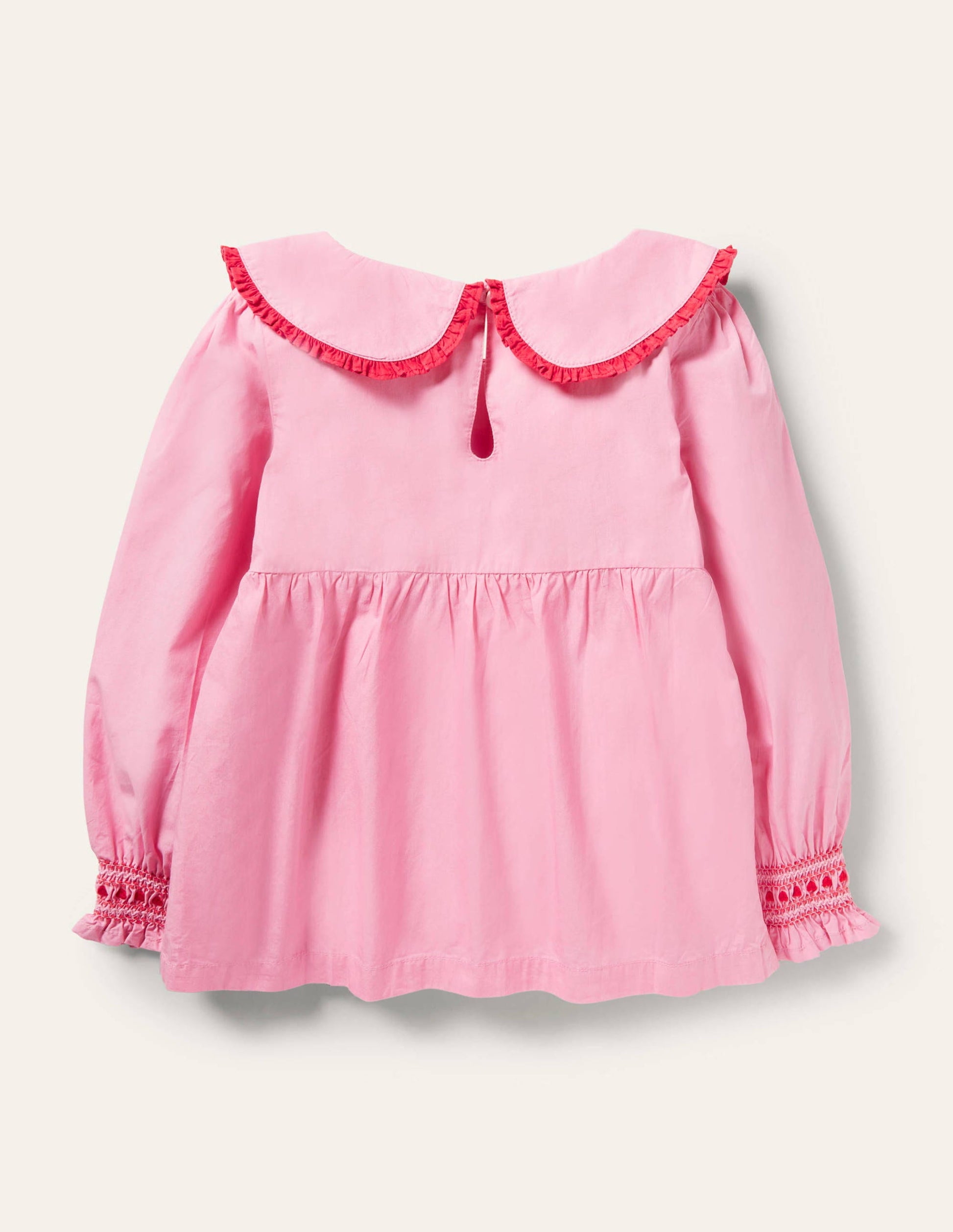 Top tissé à col et smocks-Rose formica-2