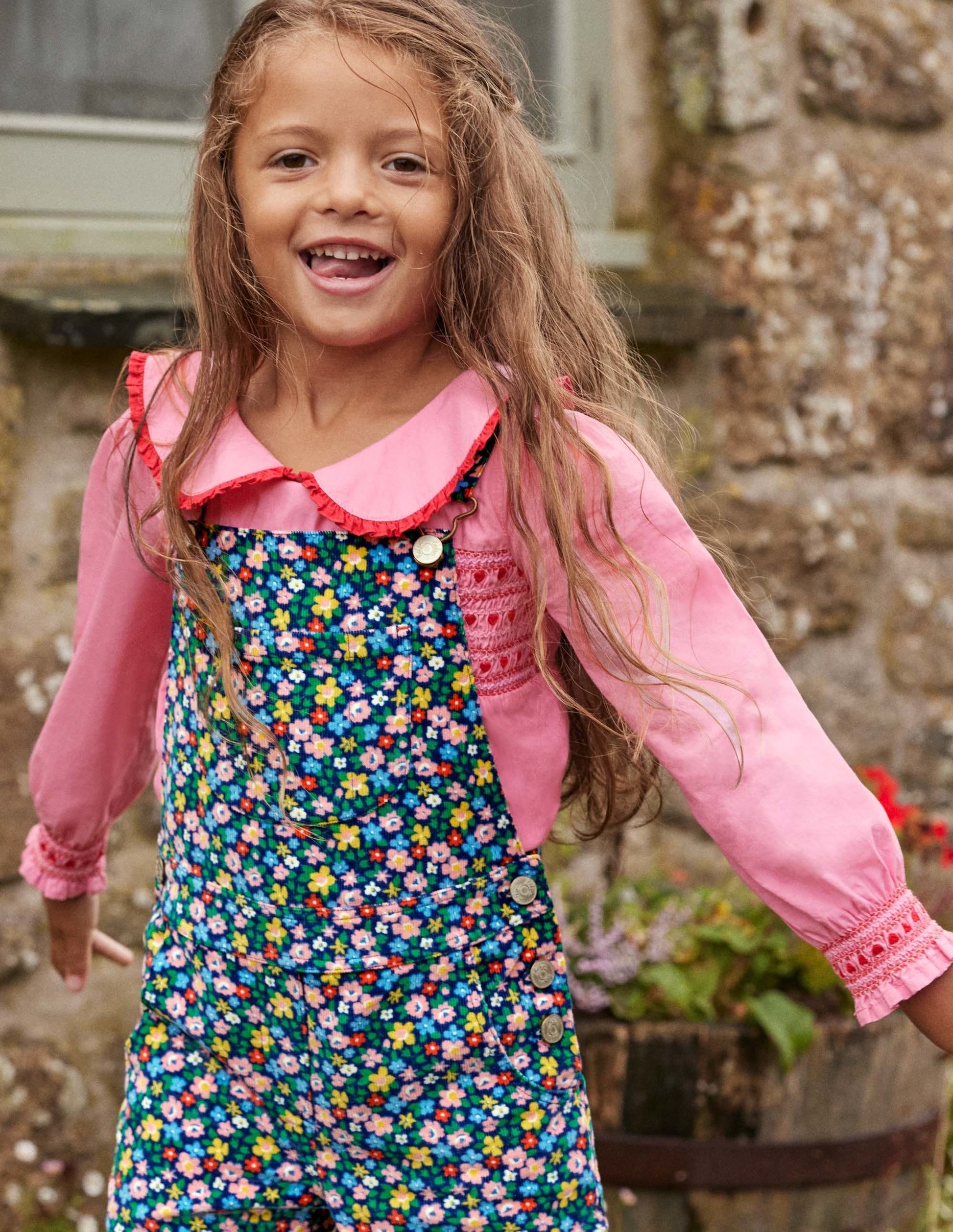 Top tissé à col et smocks-Rose formica-6
