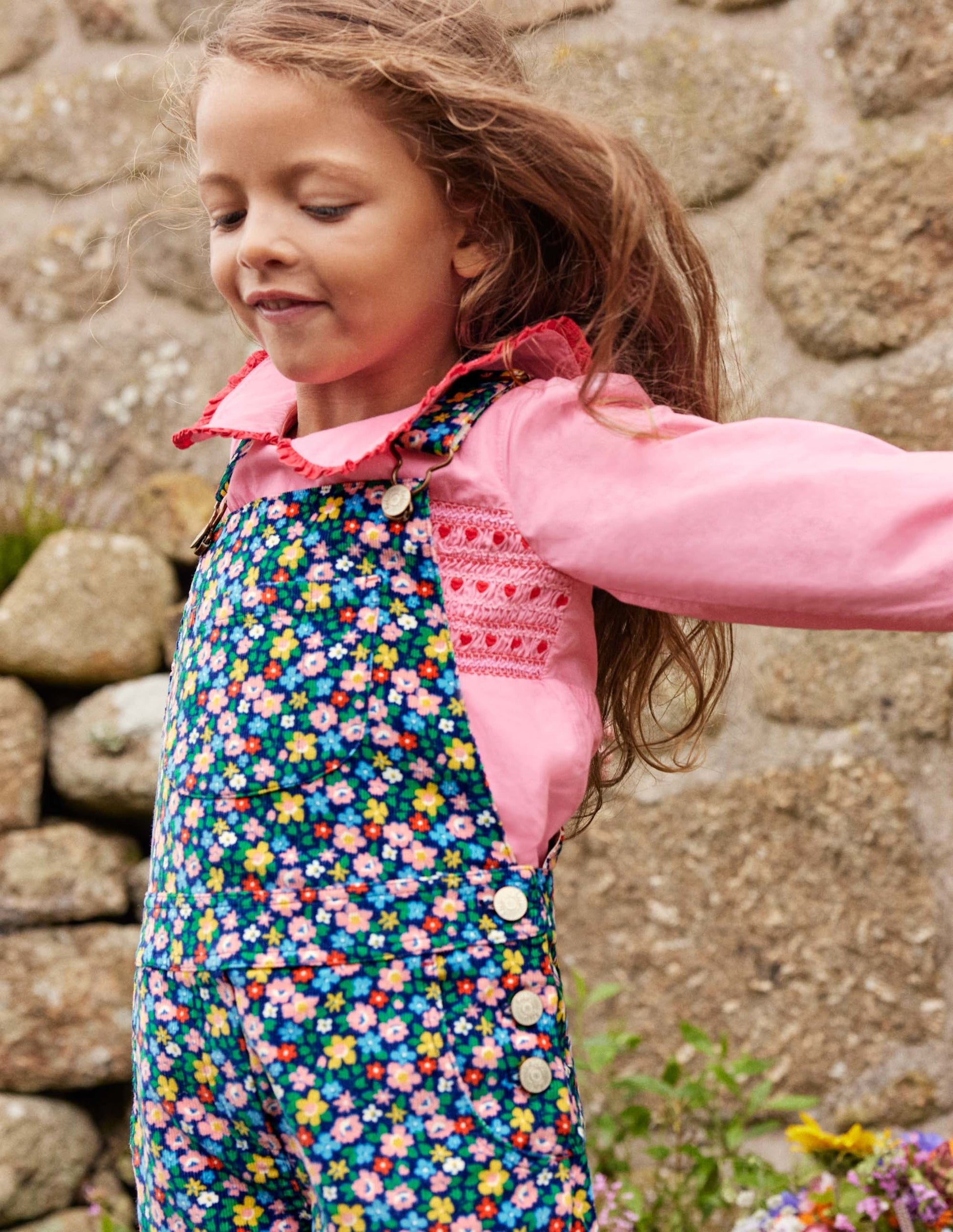 Top tissé à col et smocks-Rose formica-7
