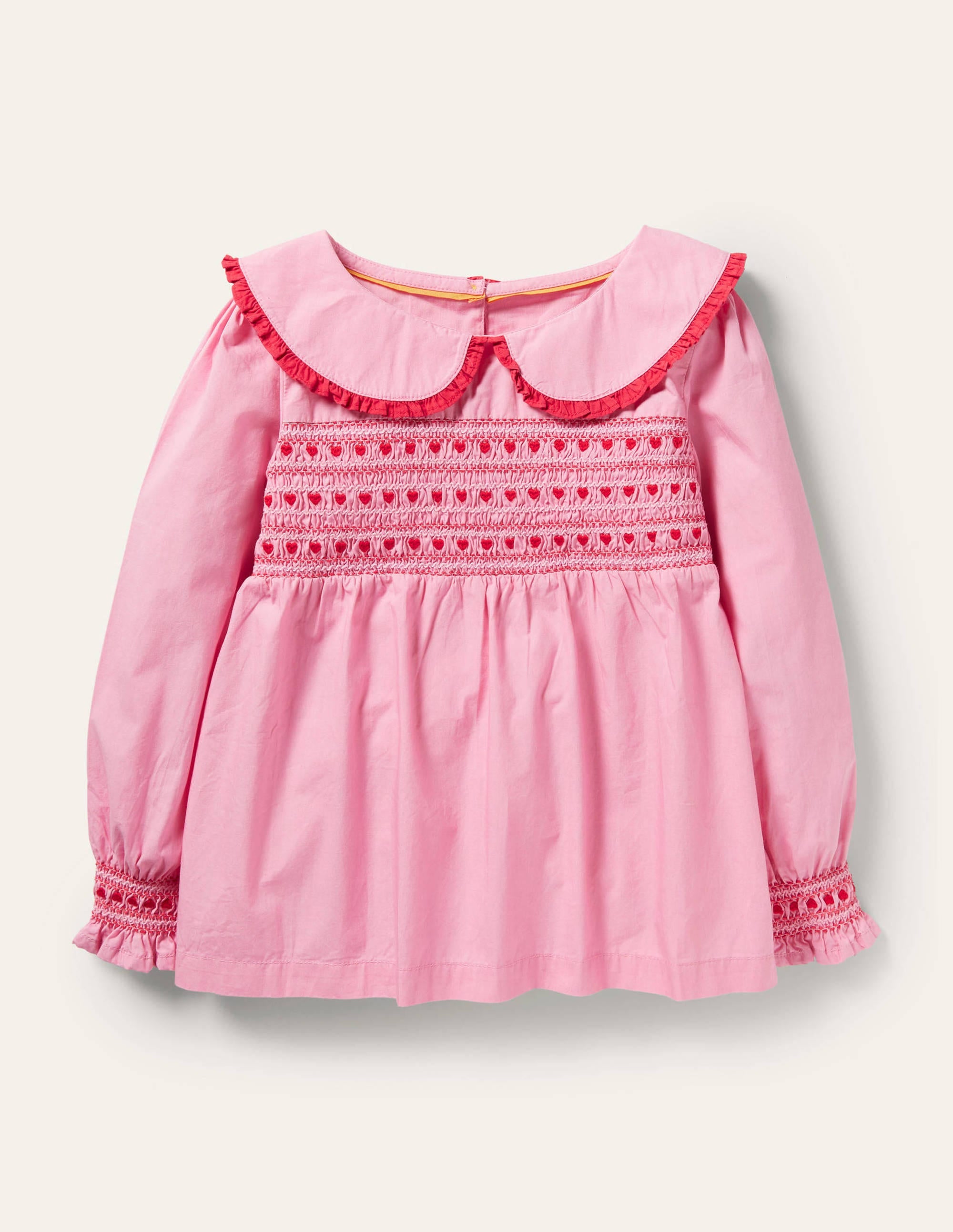 Top tissé à col et smocks-Rose formica - Image 1