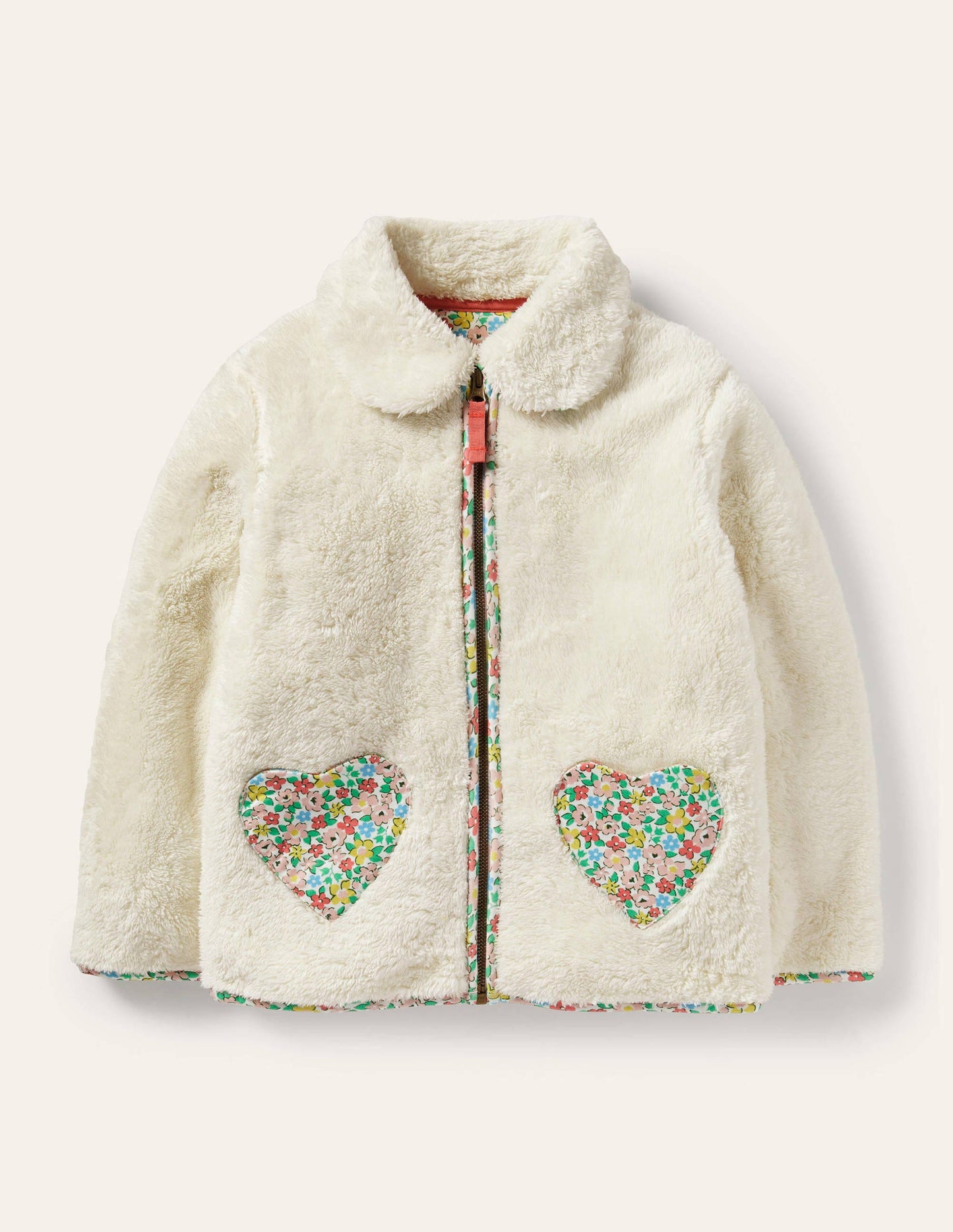 Zip-Through Teddy Jacket-Natural