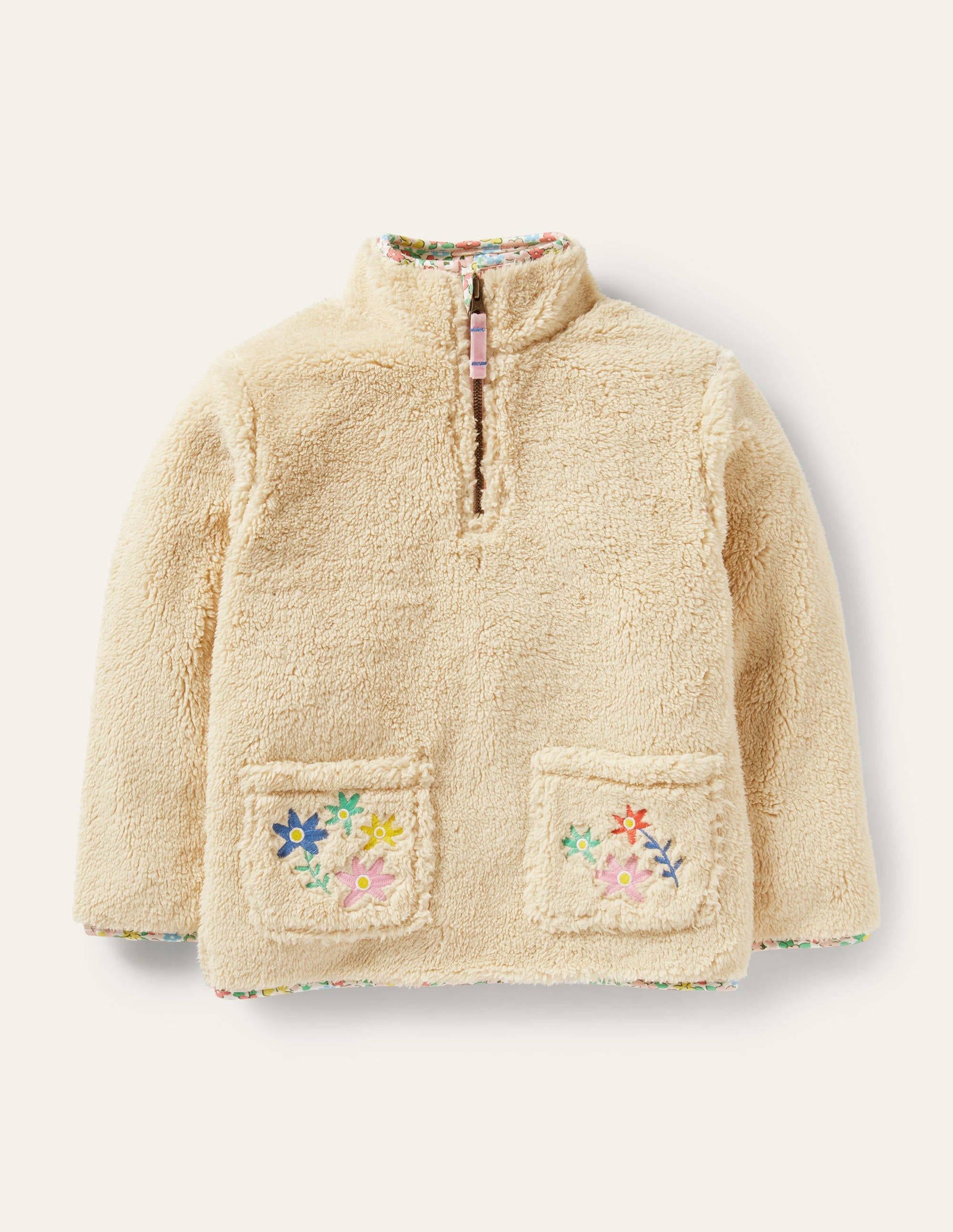 Half-Zip Teddy Sweatshirt-Oatmeal Embroidered Horse - Image 1