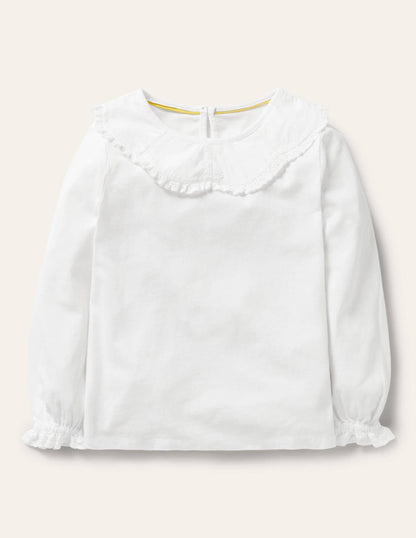 Lace Collared Cotton Top-White-1