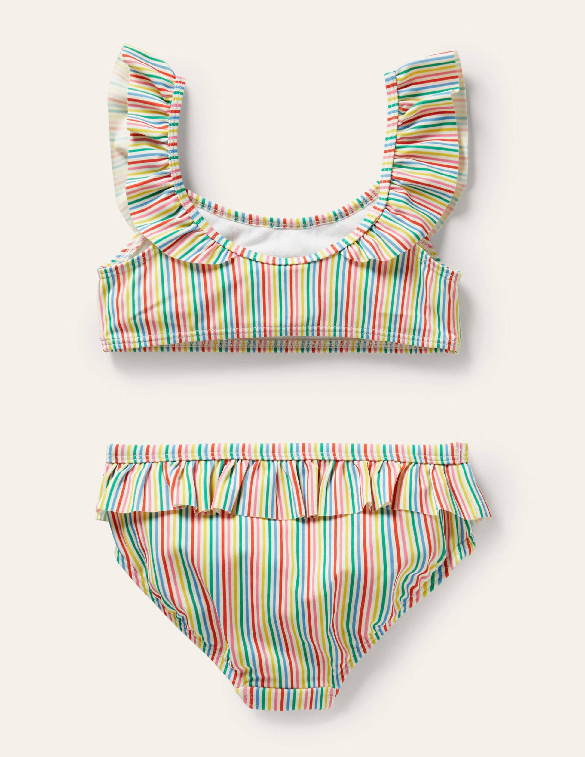 Bikiniset mit Rüschen-Naturweiß/Bunt, Gestreift/Blumen-2