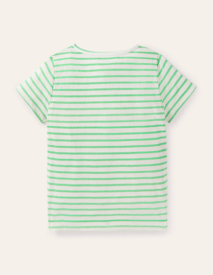 Gestreiftes T-Shirt mit Motiv-Naturweiß/Aloe-Vera-Grün, Erdbeeren