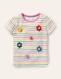 Gestreiftes T-Shirt mit Motiv-Naturweiß/Bunt, Gestreift/Blumen