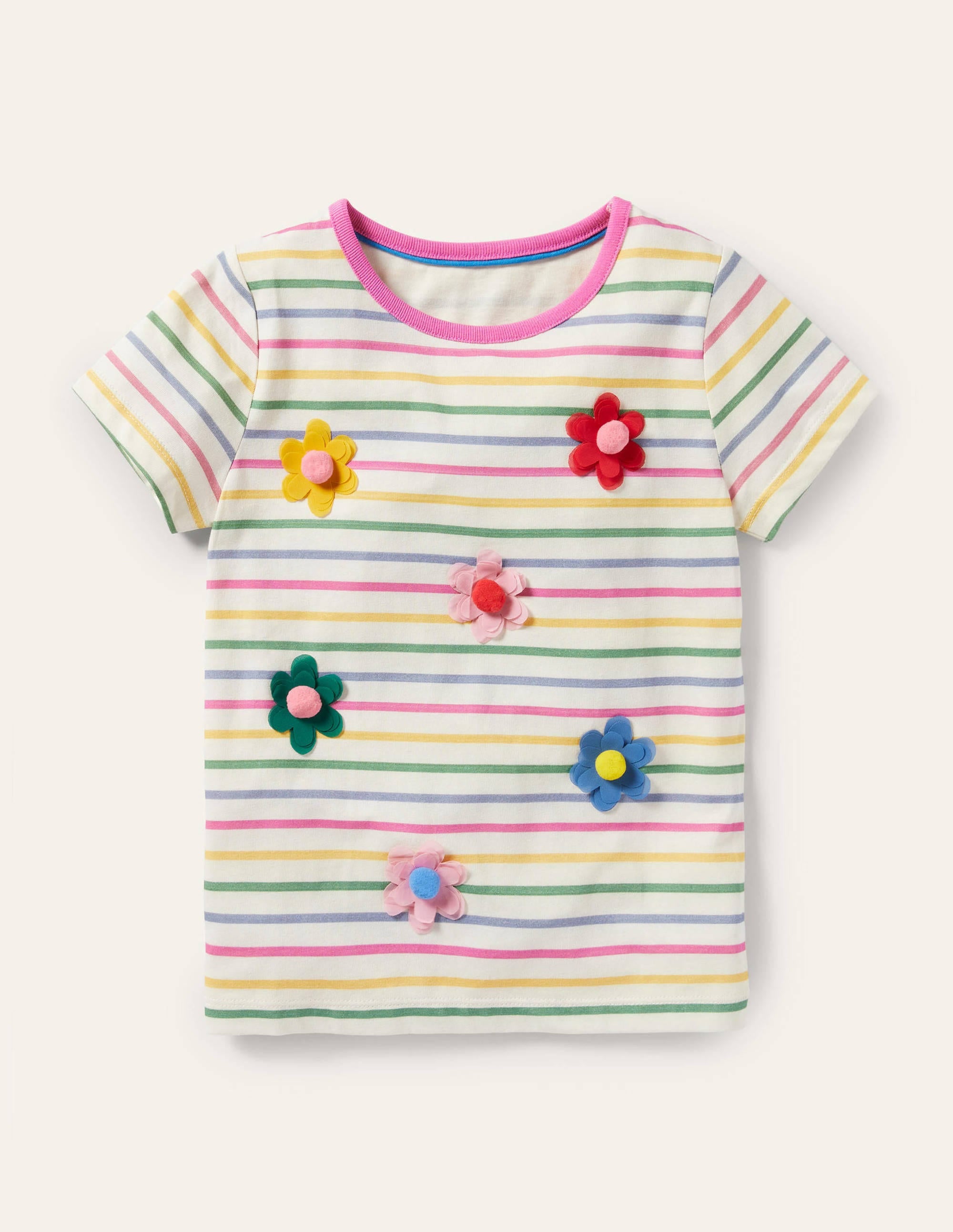 Gestreiftes T-Shirt mit Motiv-Naturweiß/Bunt, Gestreift/Blumen - Image 1