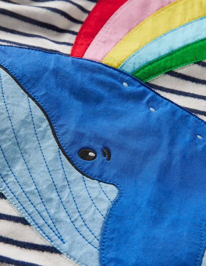 Frottee-Strandkleid mit Applikationen-Naturweiß/Segelblau, Wal-3