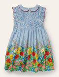 Gesmoktes Webkleid-Helles Glockenblumenblau, Blumenmuster
