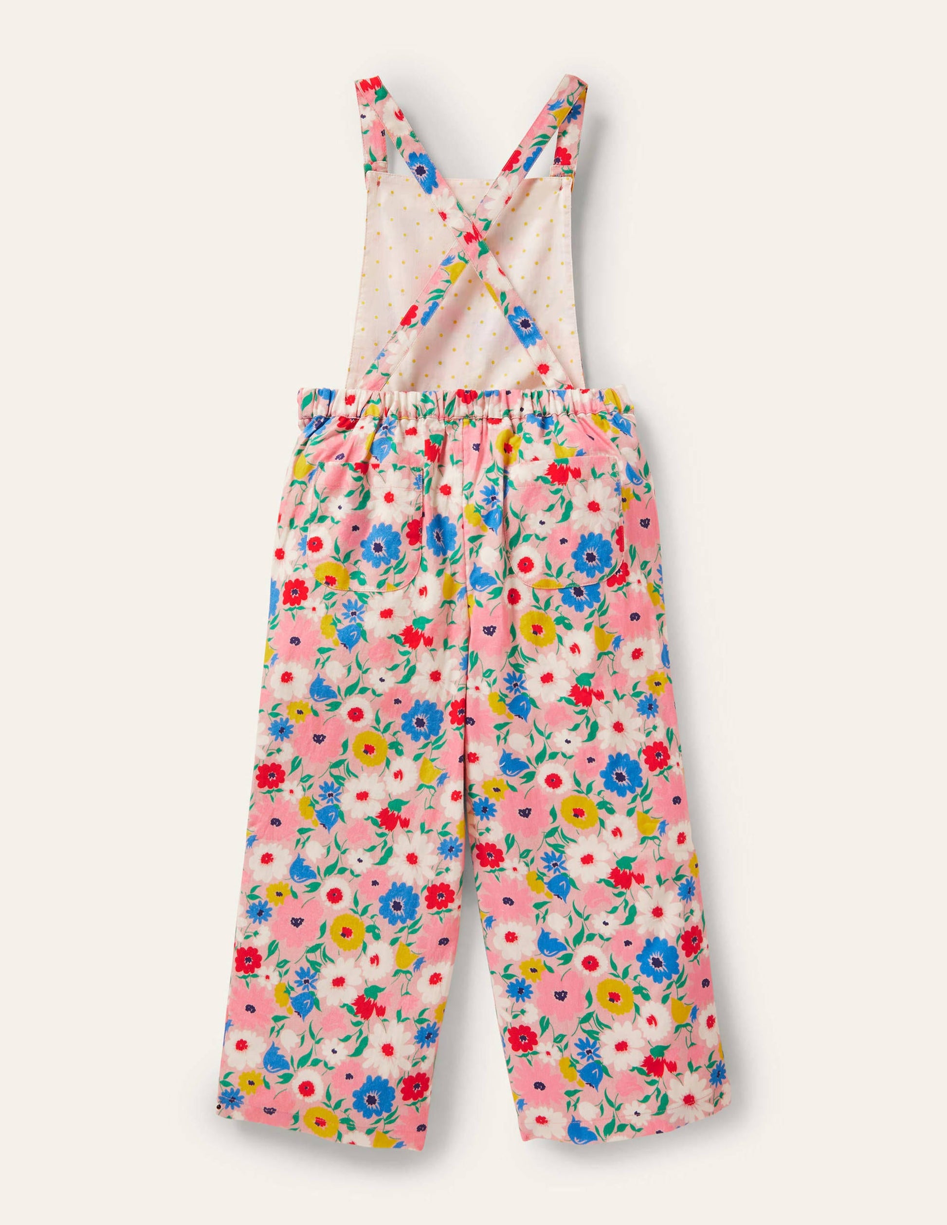 Nostalgische Latzhose-Delfinrosa, Gemaltes Blumenmuster-2