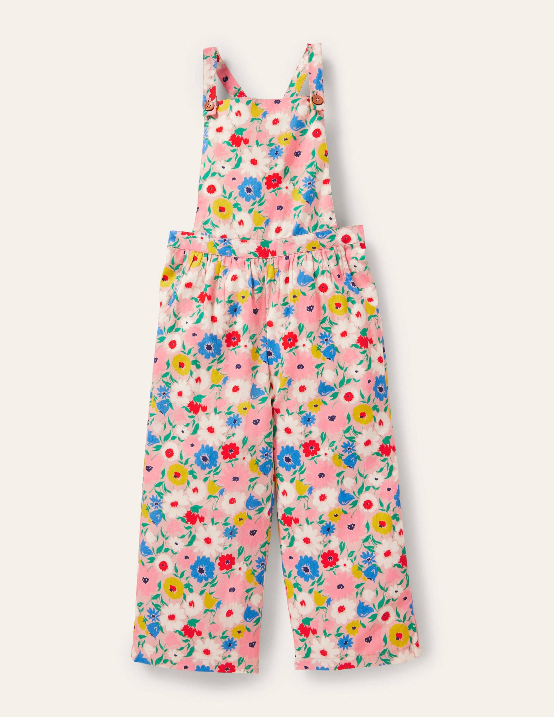 Nostalgische Latzhose-Delfinrosa, Gemaltes Blumenmuster-1