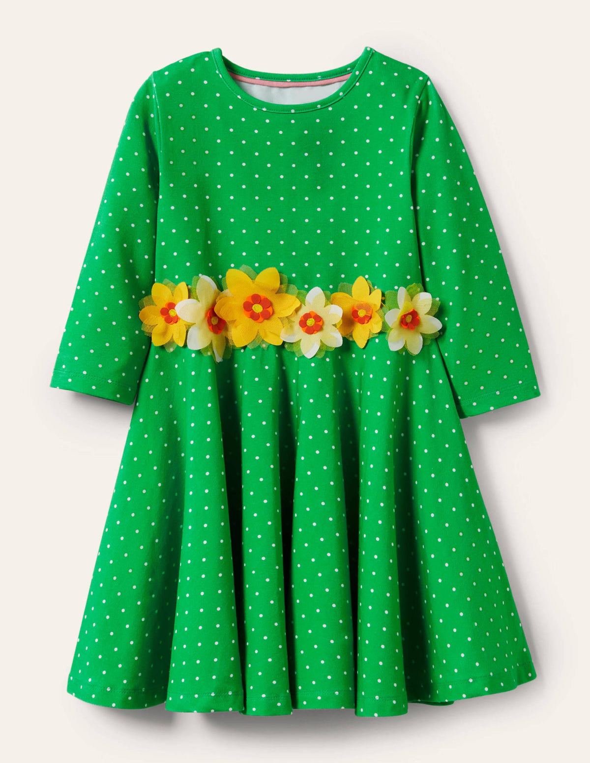 Ausgestelltes Kleid mit Flatterdetail-Aloe-Vera-Grün, Getupft - Image 1