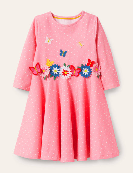 Ausgestelltes Kleid mit Flatterdetail-Hellrosa, Getupft