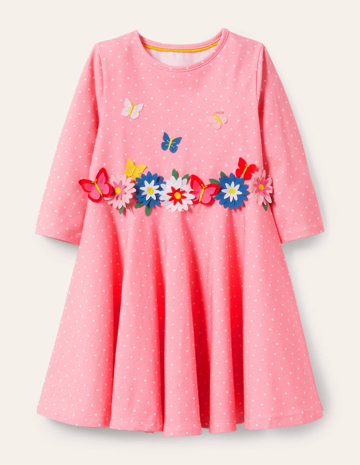 Flutter Detail Twirly Dress-Pink Lemonade Spot