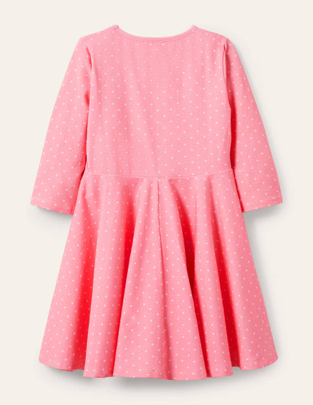Ausgestelltes Kleid mit Flatterdetail-Hellrosa, Getupft