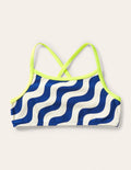 Gemustertes Bikini-Oberteil-Naturweiß/Blau, Welle