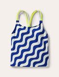 Haut de tankini à motif-Ivoire/bleu vague