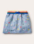 Denim-Rock mit Regenbogen-Rippung-Faux-Uni, Bunte Tupfen