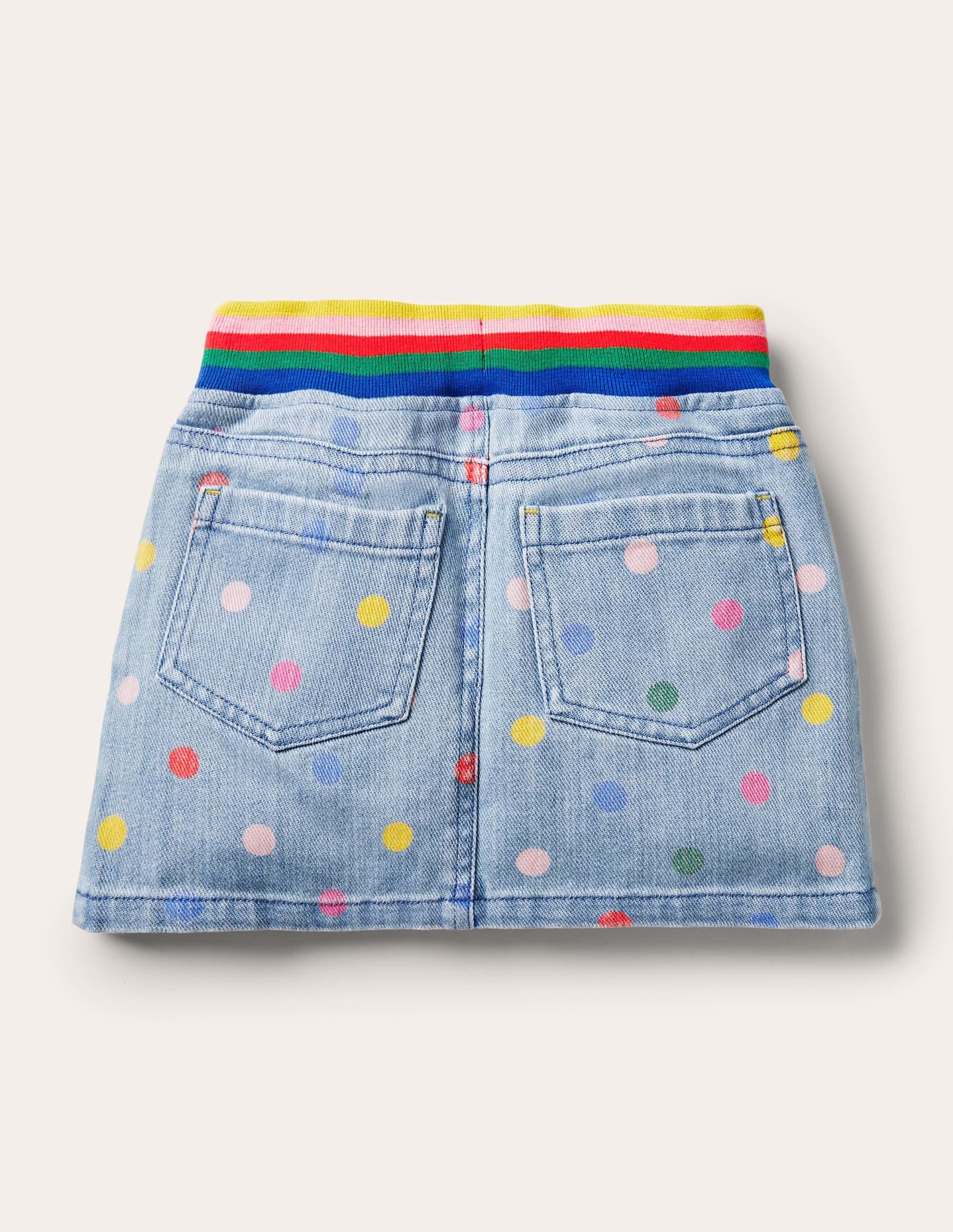 Denim-Rock mit Regenbogen-Rippung-Faux-Uni, Bunte Tupfen - Image 2