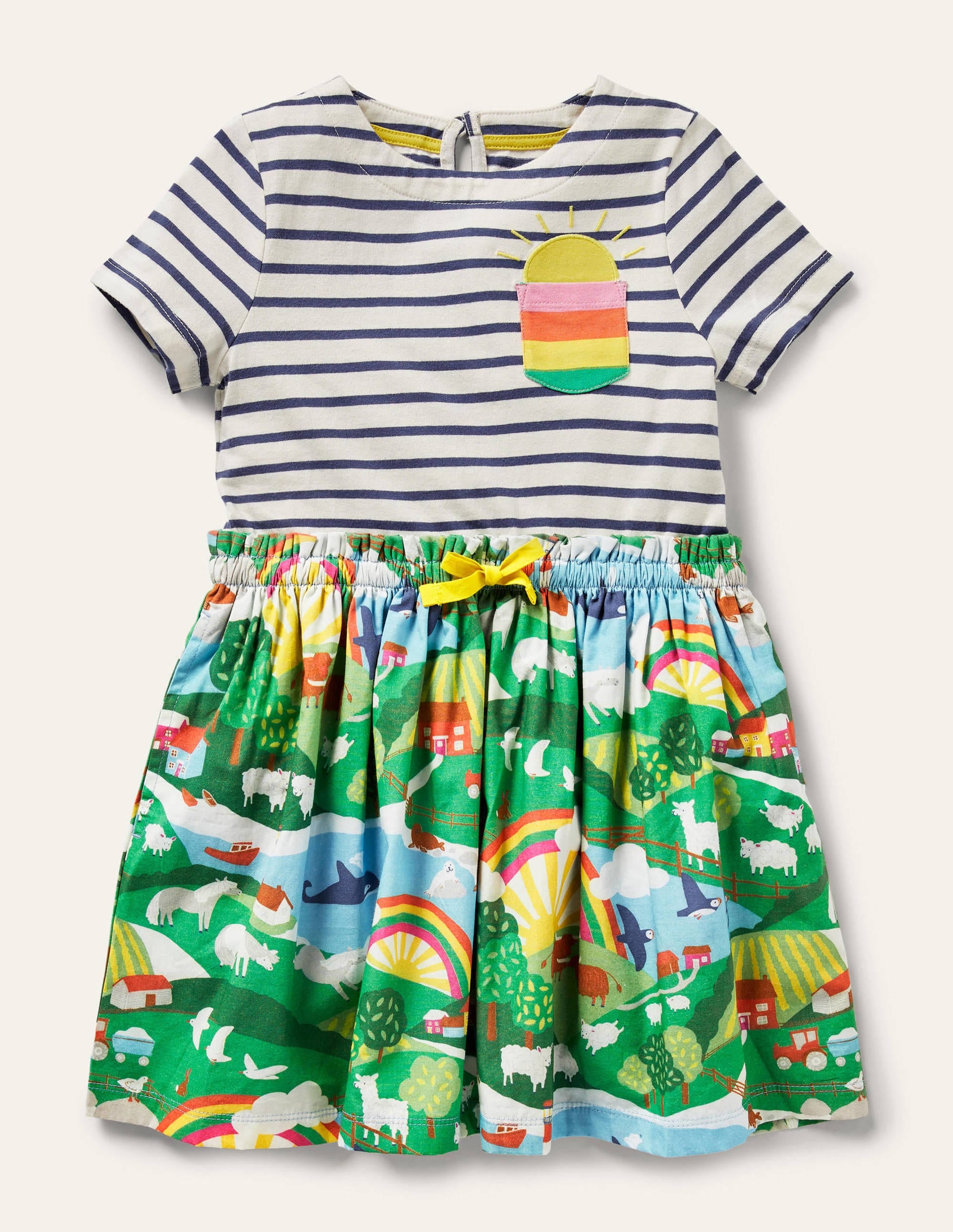 Kurzärmliges Kleid mit Mustermix-Naturweiß/Segelblau, Szenenmotiv - Image 1