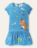 Besticktes Kleid mit kurzen Ärmeln-Strahlendes Marineblau, Häschen