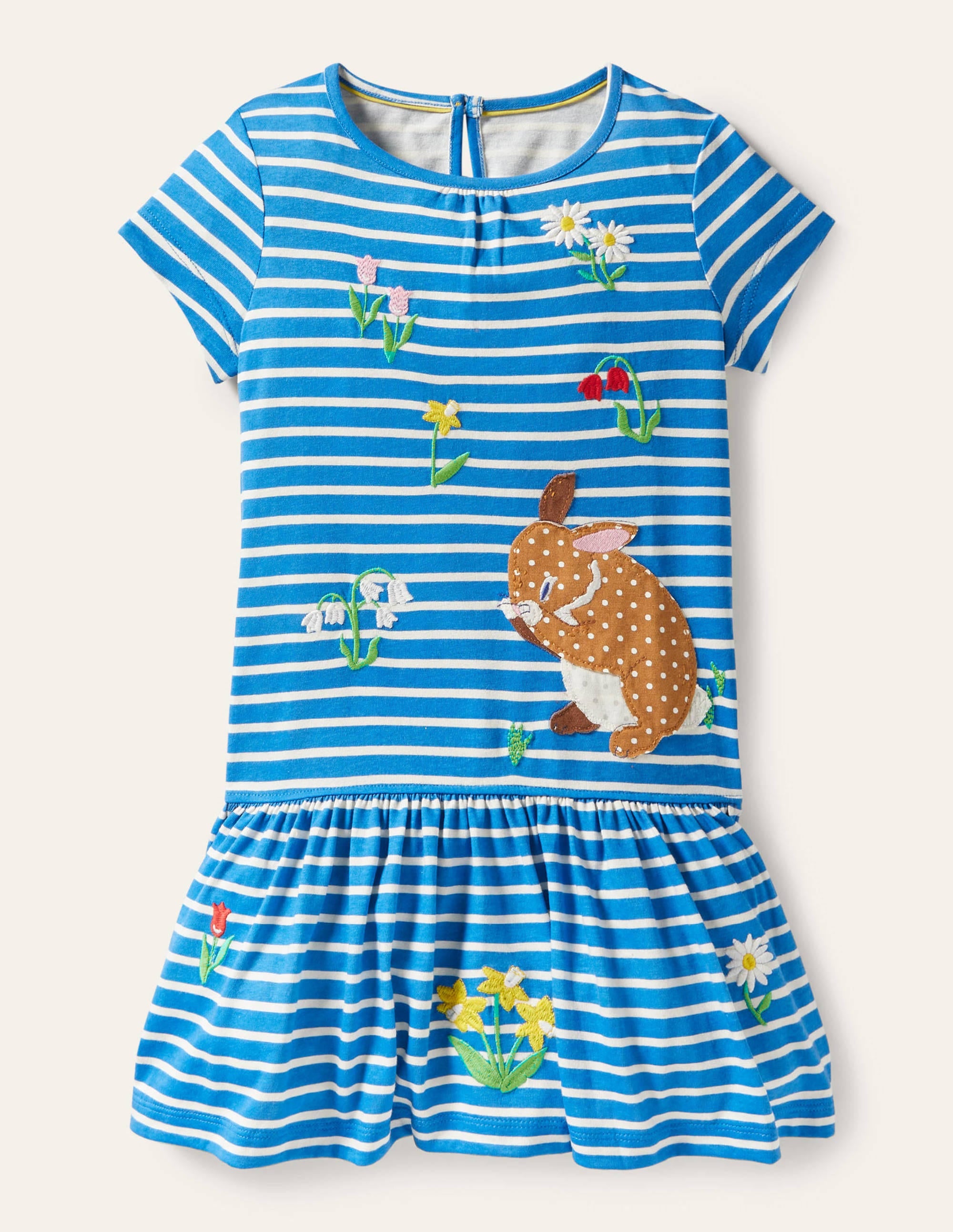 Besticktes Kleid mit kurzen Ärmeln-Strahlendes Marineblau, Häschen - Image 1