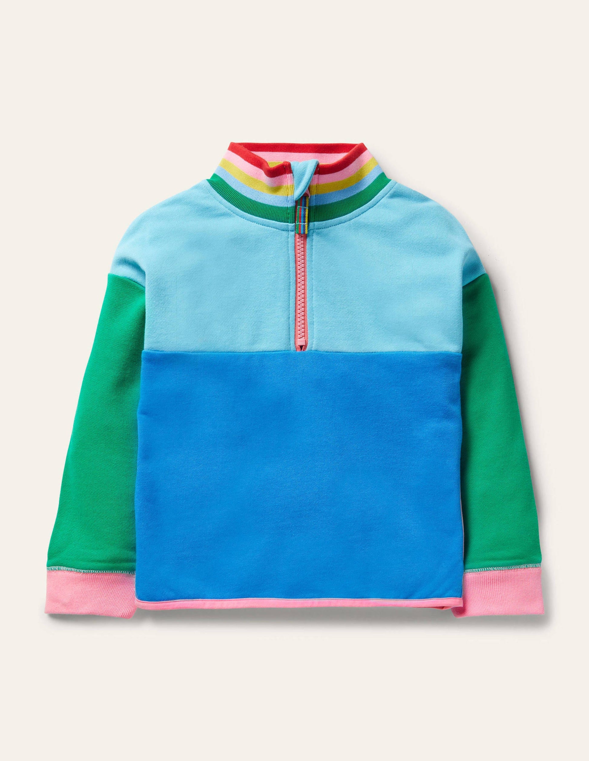 Top colourblock partiellement zippé-Bleu aigue-marine-1