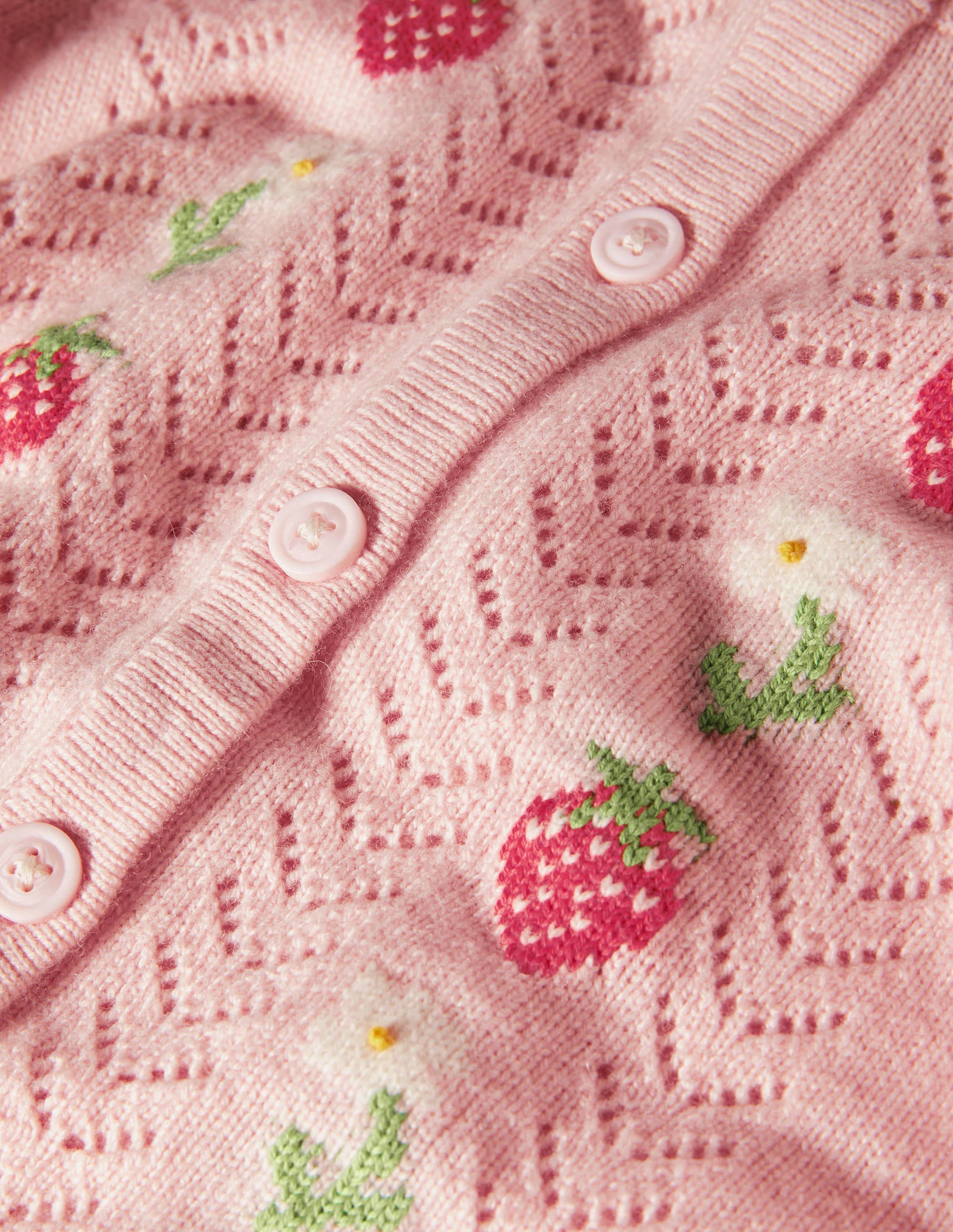 Cosy Pointelle Cardigan-Provence Pink Strawberries - Image 3