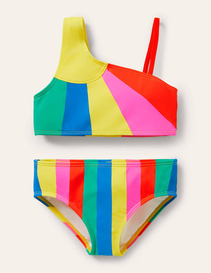 One Shoulder Bikini Set-Multi Sunray-1
