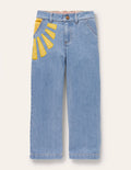Jeans mit Applikation-Mittleres Vintageblau, Denim/Wettermotive