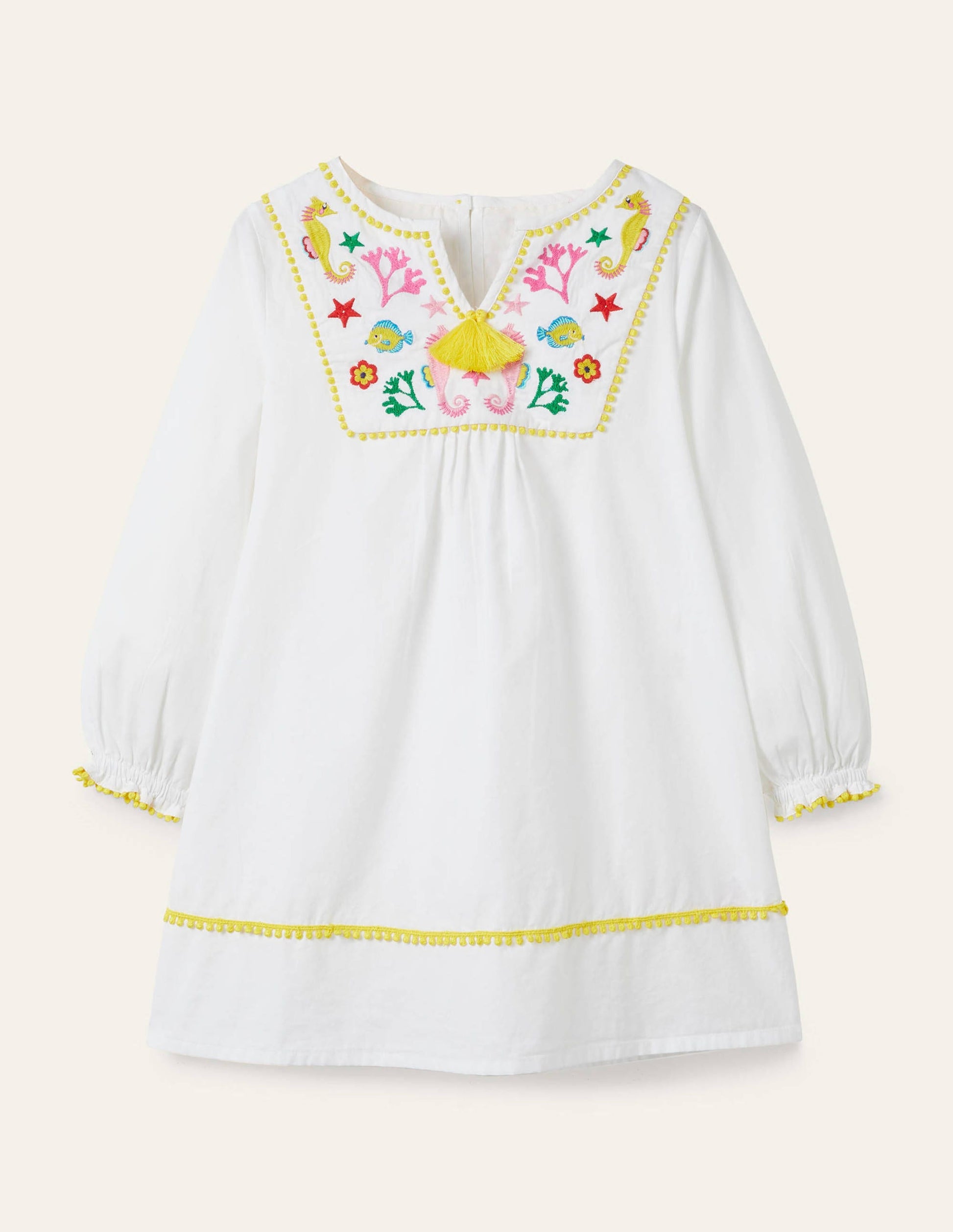 Long-sleeve Embroidered Kaftan-White Sea Life-1